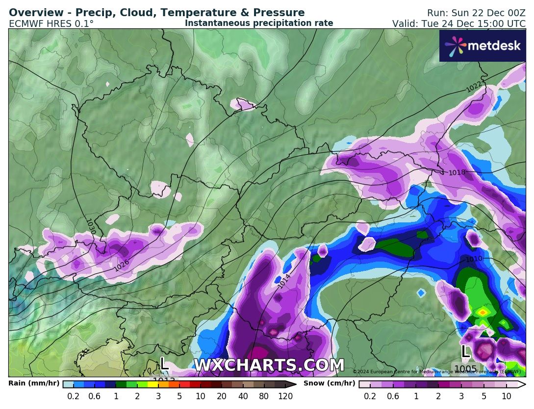 csapadék: eső és hó térkép